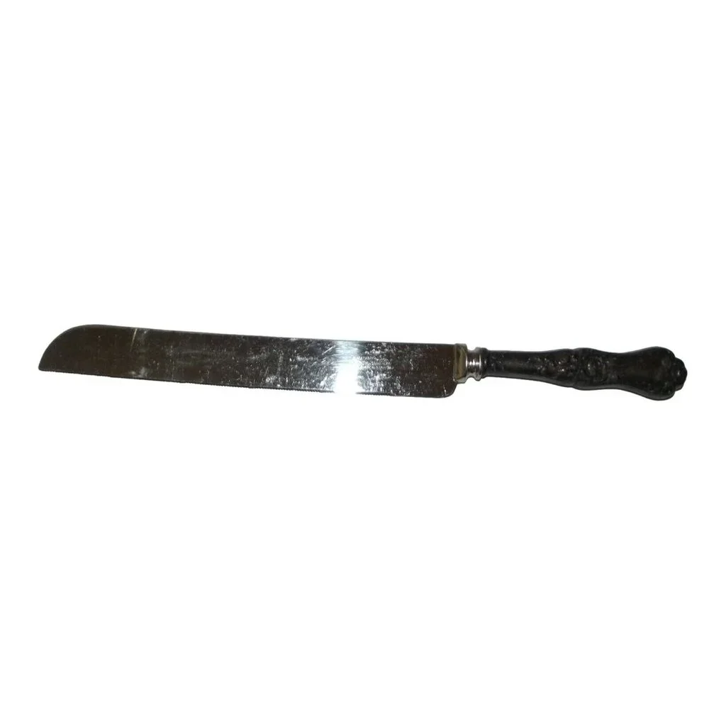 Sheffield England Knife Ornate Handled Distressed Stainless Steel bread 12